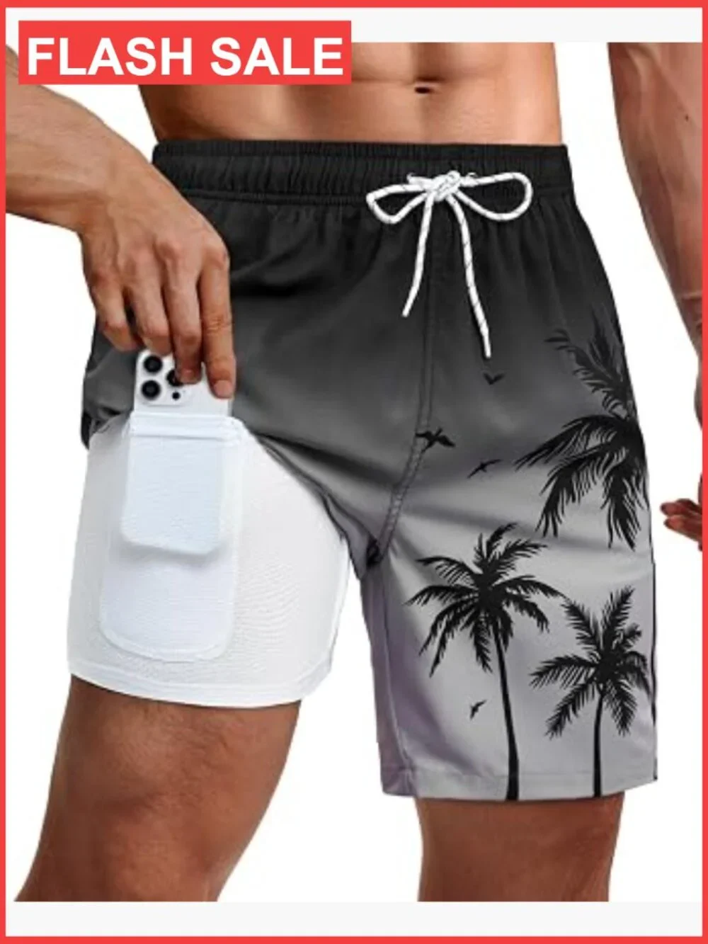 9in Swim Trunks with Compression Liner Pockets Quick Dry Stretch Lined